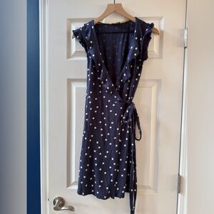 Boden Antonia Blue White Polka Dot Full Womens US Sz 4 Wrap Midi Dress
